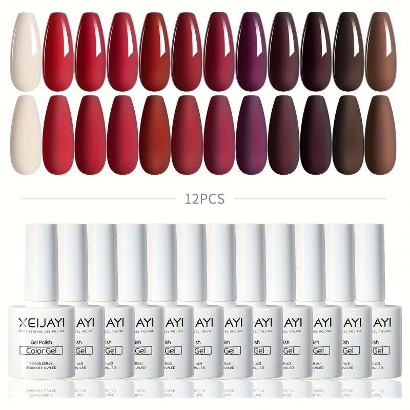 Gel Nail Polish Starter Kit 12 Colors Red Brown Collection
