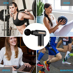 Rechargeable Mini Massage Gun LCD Portable Body Massager 6 Speed 4 Heads