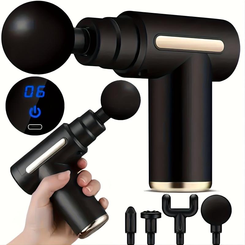 Rechargeable Mini Massage Gun LCD Portable Body Massager 6 Speed 4 Heads