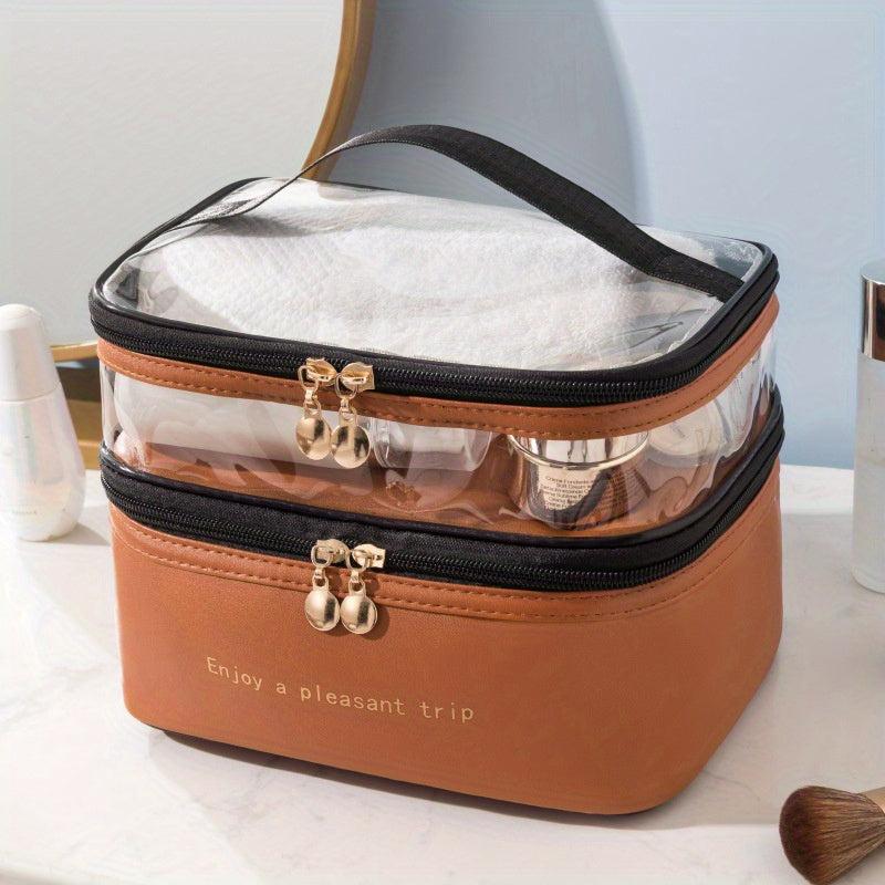 Travel Makeup Bag Double Layer Organizer Large Capacity Water resistant Cosmetic