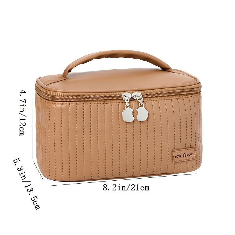 Waterproof Makeup Bag with Handle and Letter Patch - Travel Organizer