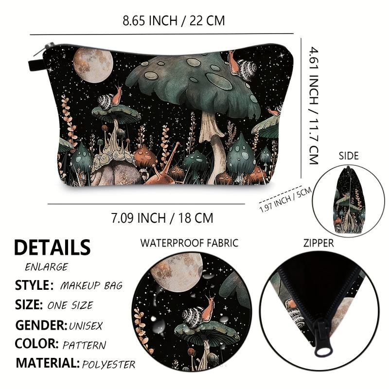 Waterproof Mushroom Print Makeup Bag Portable Cosmetic Case for Travel and Toile