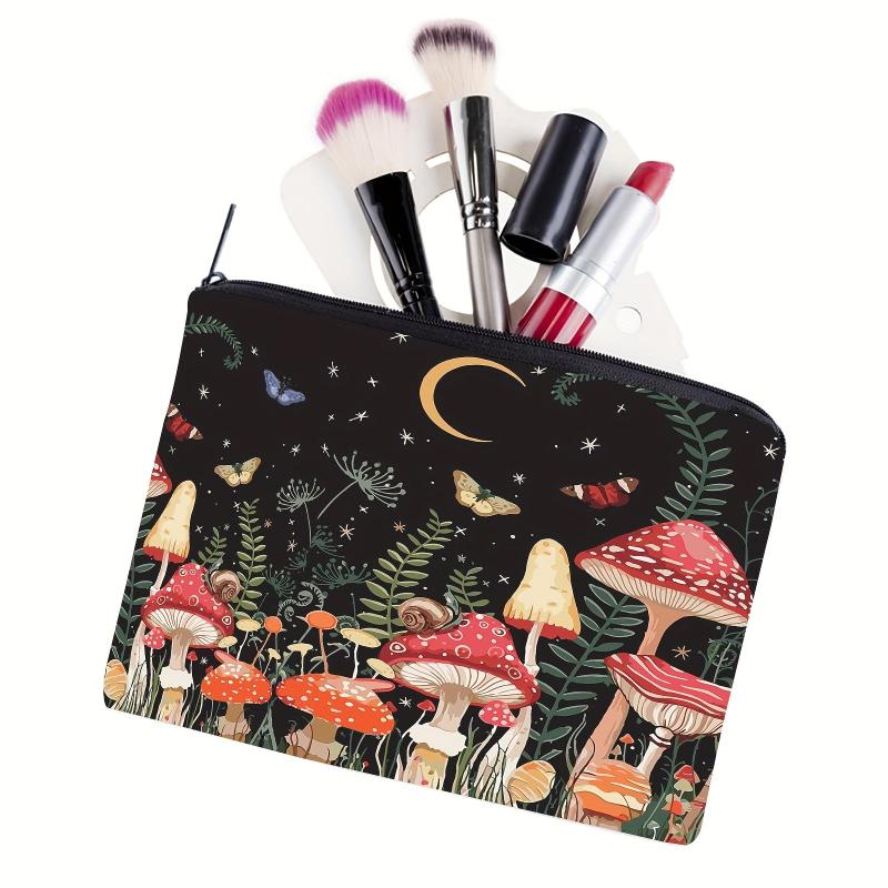 Mushroom Square Cosmetic Bag Adorable Roomy Makeup Toiletry Travel Bag