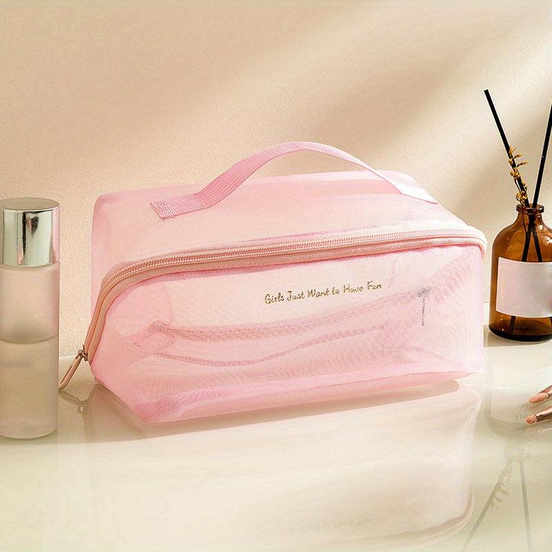Mesh Travel Cosmetic Bag With Handle And Divider