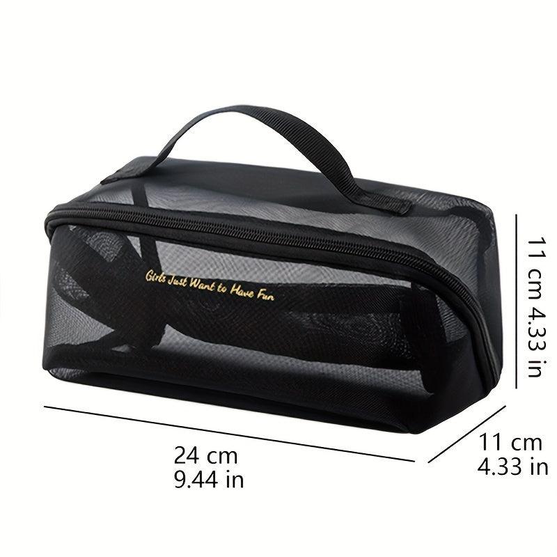 Mesh Travel Cosmetic Bag With Handle And Divider