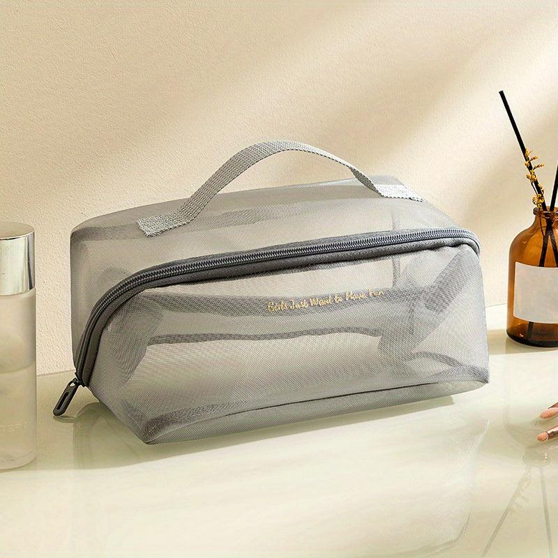 Mesh Travel Cosmetic Bag With Handle And Divider