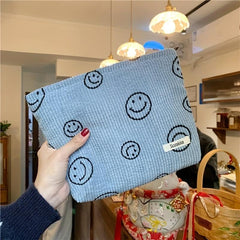 2 Pcs Smile Face Corduroy Cosmetic Bag Makeup Pouch Zipper Travel Girls