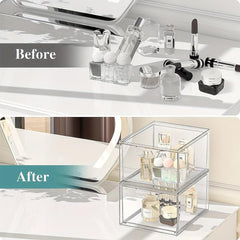 2 Pack Makeup Organizer Clear Plastic Drawer Vanity Kitchen Cabinet Storage