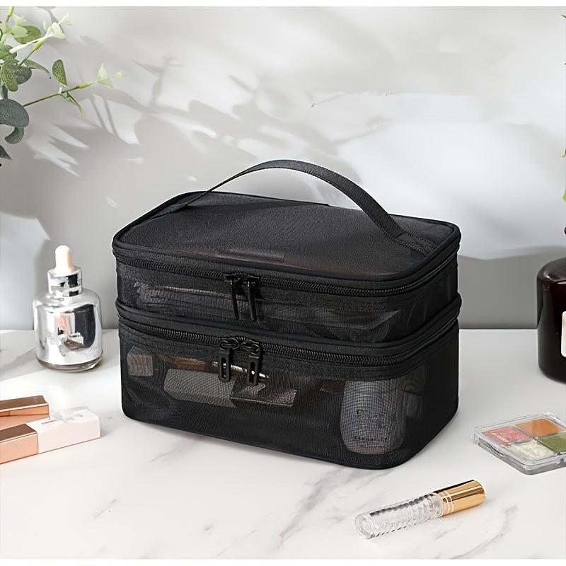 Mesh Makeup Bag With Handle Portable Travel Toiletry Bag