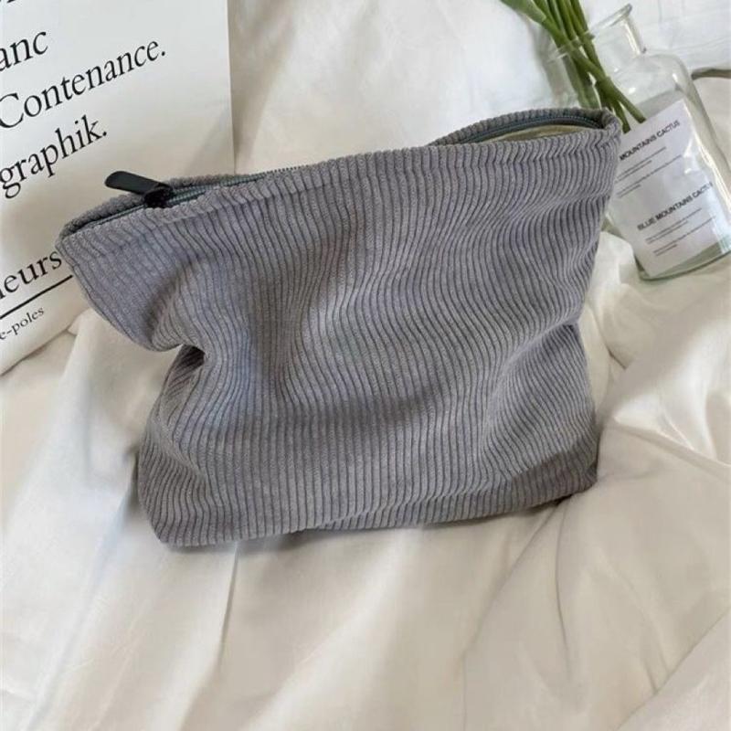 Corduroy Travel Cosmetic Bag Large Capacity Zipper Make Up Pouch