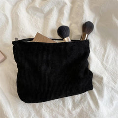 Corduroy Travel Cosmetic Bag Large Capacity Zipper Make Up Pouch
