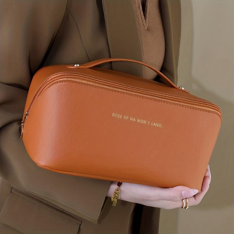 2 Pcs Large Capacity Cosmetic Bag Toiletry Wash Bag Travel Makeup Bag PU Leather