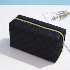Checkered Pattern Cosmetic Bag For Women Zipper Makeup Bag Travel Toiletry Bag