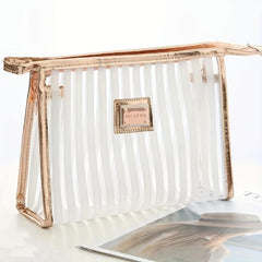 Waterproof PVC Striped Cosmetic Bag Travel Toiletry Pouch