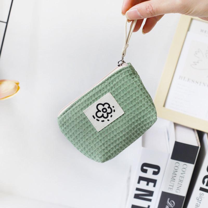 Waffle Lipstick Storage Bag Japanese Style Portable Wristlet Summer Flowers