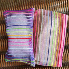 Striped Mesh Makeup Bag Travel Organizer Zipper
