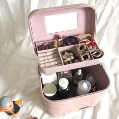 Large Travel Makeup Organizer Bag with Jewelry and Toiletry Compartments