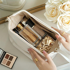 Double Layer Large Capacity Cosmetic Bag with Brush Organizer for Women