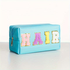 Preppy HAIR Makeup Bag Mint with Chenille Patches