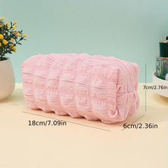 Textured Makeup Bag Zipper Brush Holder Organizer for Girls and Women