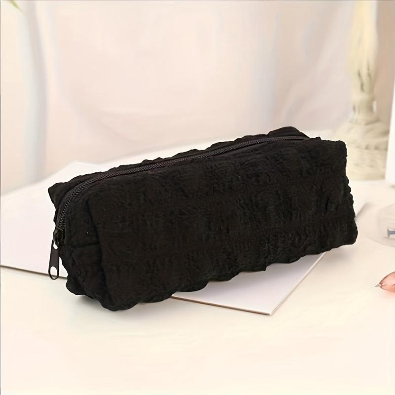 Textured Makeup Bag Zipper Brush Holder Organizer for Girls and Women