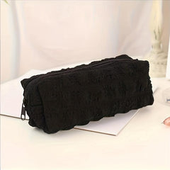 Textured Makeup Bag Zipper Brush Holder Organizer for Girls and Women
