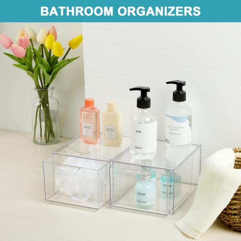 2 Pack Stackable Makeup Organizer Storage Drawers Clear Plastic Storage Bins