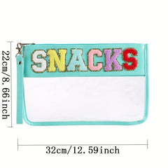 Chenille Letter Bag Clear Cosmetic Pouch Zipper Makeup Snack Purse