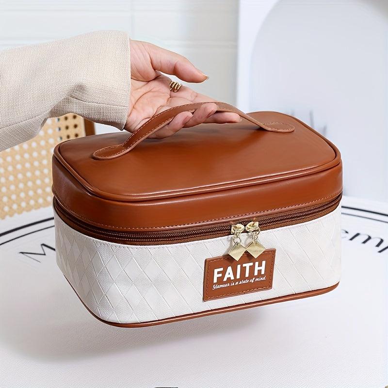 Plaid Pattern Square Makeup Bag Zipper Cosmetic Organizer