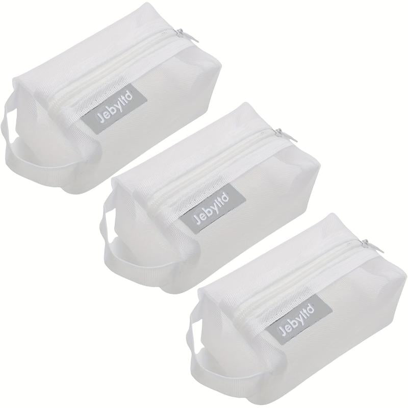 3pcs Portable Mesh Storage Bag Cosmetic Toiletry Zipper Pouch