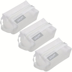3pcs Portable Mesh Storage Bag Cosmetic Toiletry Zipper Pouch