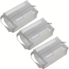 3pcs Portable Mesh Storage Bag Cosmetic Toiletry Zipper Pouch