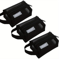 3pcs Portable Mesh Storage Bag Cosmetic Toiletry Zipper Pouch