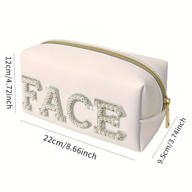 Pearl Rhinestone Varsity Letter Patches Cosmetic Bag