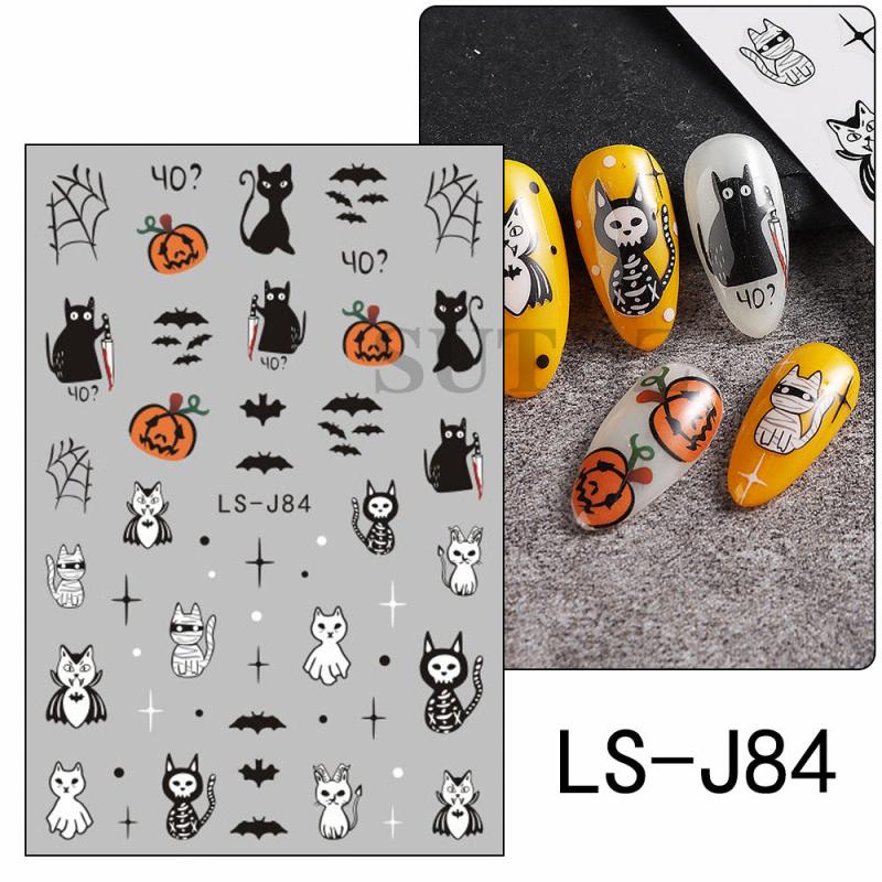 Halloween Nail Art Stickers Pumpkin Spider Web Skull Ghost Bat Nail Decals