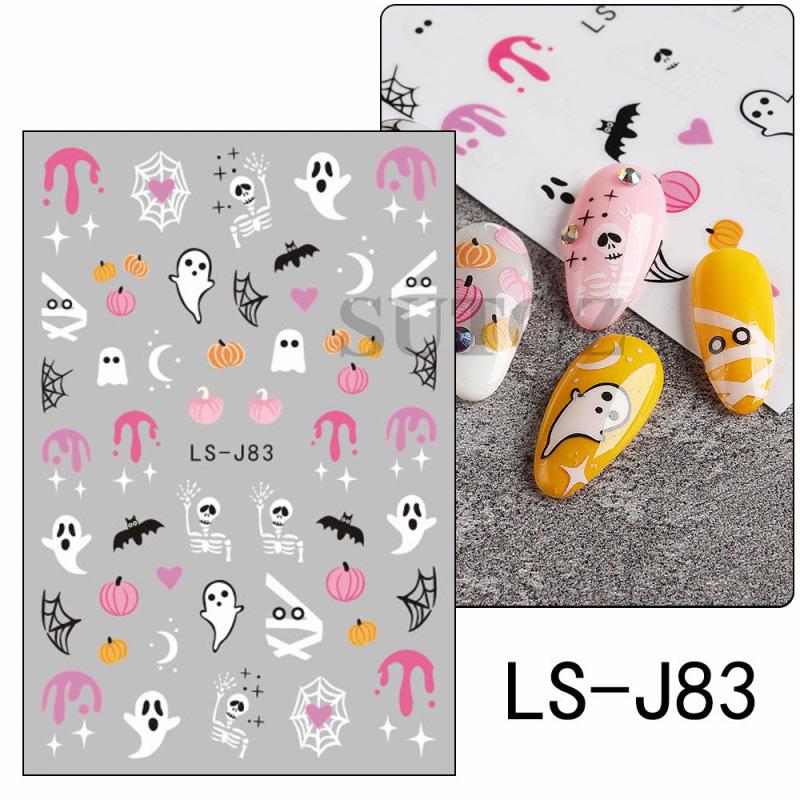 Halloween Nail Art Stickers Pumpkin Spider Web Skull Ghost Bat Nail Decals