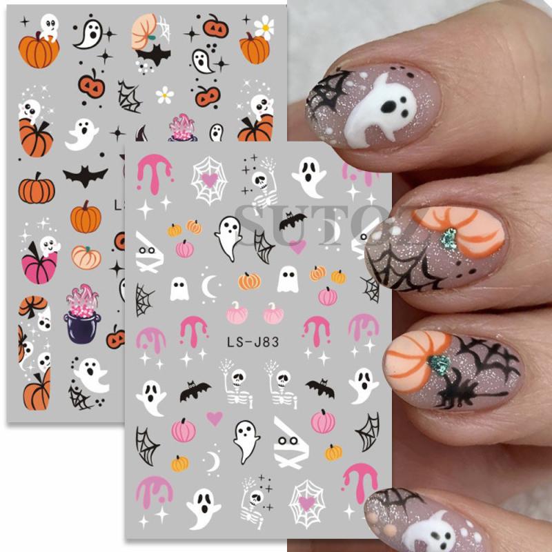 Halloween Nail Art Stickers Pumpkin Spider Web Skull Ghost Bat Nail Decals