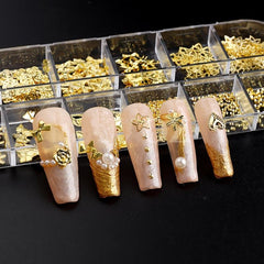 Gold Holo Nail Art Sequins 3D Charms Beads DIY Nail Jewelry