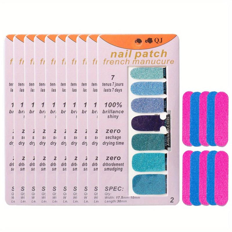10 Glitter Nail Stickers & Files for DIY Nail Art, Salon Decals