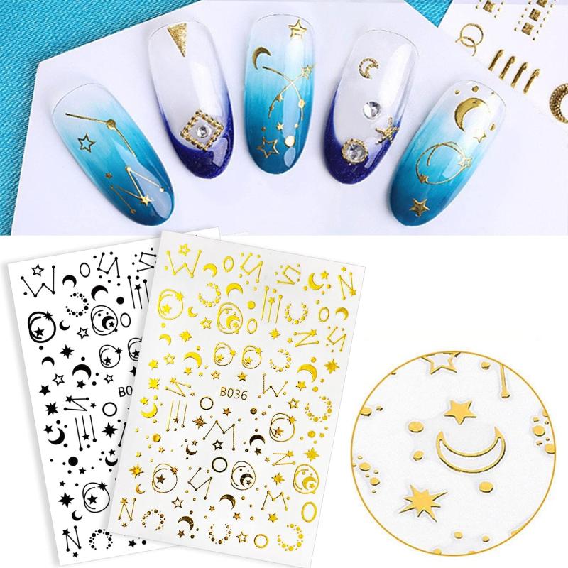 12 Sheets 3D Constellation Nail Art Stickers Self Adhesive Star Moon Nail Art