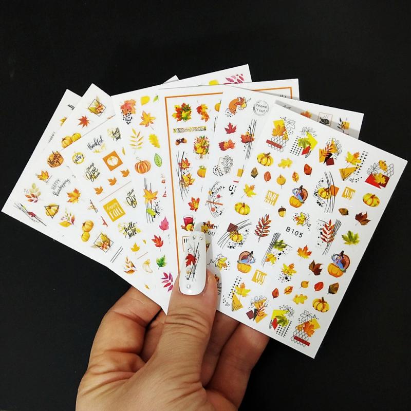 12 Sheets Maple Leaf Nail Art Stickers 3D Self Adhesive Fall Leaf Stickers
