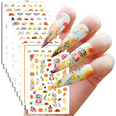 12 Sheets Maple Leaf Nail Art Stickers 3D Self Adhesive Fall Leaf Stickers