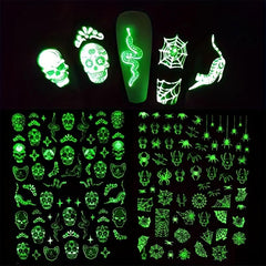 Halloween Nail Art Stickers Decals Glow In Dark Pumpkin Bat Ghost Designs