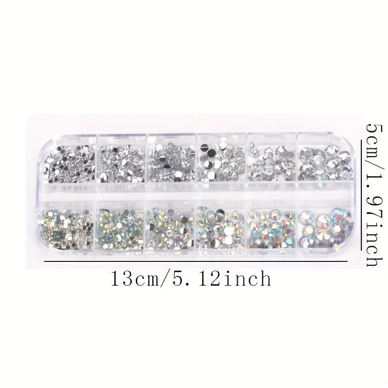 12 Grids Glitter Transparent Flat Rhinestone Inlaid DIY Nail Art Decoration