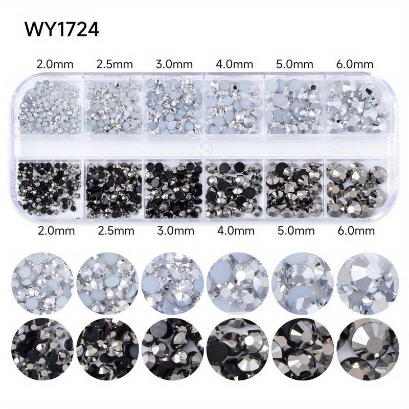 12 Grids Glitter Transparent Flat Rhinestone Inlaid DIY Nail Art Decoration