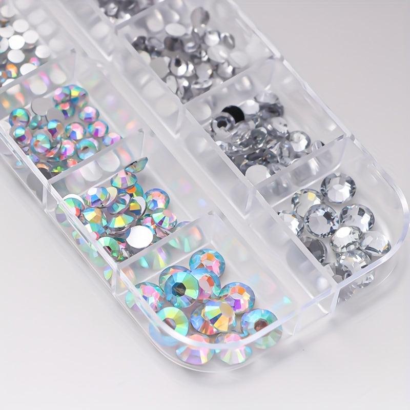 12 Grids Glitter Transparent Flat Rhinestone Inlaid DIY Nail Art Decoration