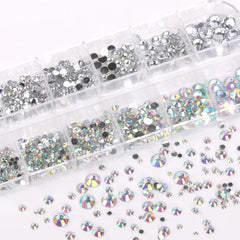 12 Grids Glitter Transparent Flat Rhinestone Inlaid DIY Nail Art Decoration