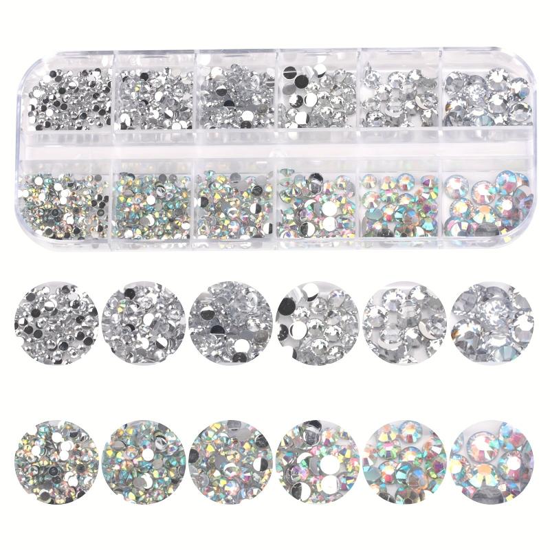 12 Grids Glitter Transparent Flat Rhinestone Inlaid DIY Nail Art Decoration