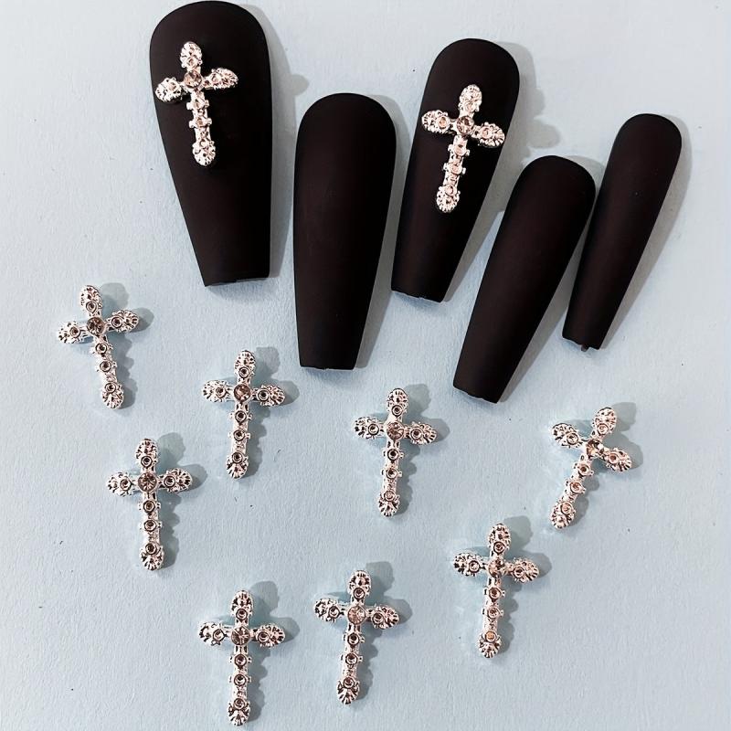Glitter Rhinestones Cross 3D Nail Charms 10pcs Pack Nail Art Decorations