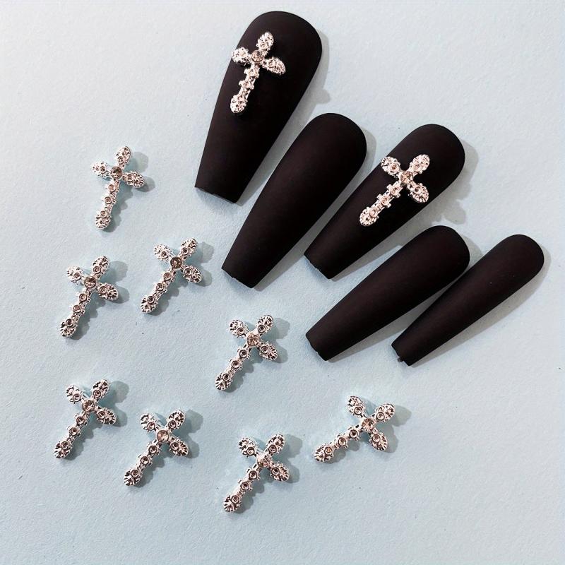 Glitter Rhinestones Cross 3D Nail Charms 10pcs Pack Nail Art Decorations